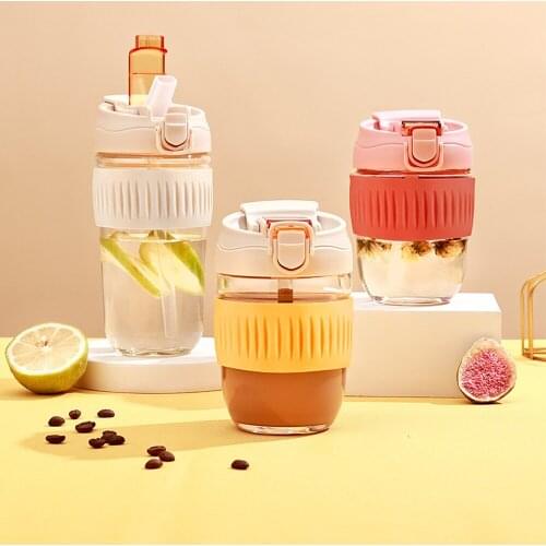 Creative Girl Bomb Cover Cute Water Bottle Double Drink High Borosilicate Glass Cups Portable Leak-proof with Straw Water Bottle