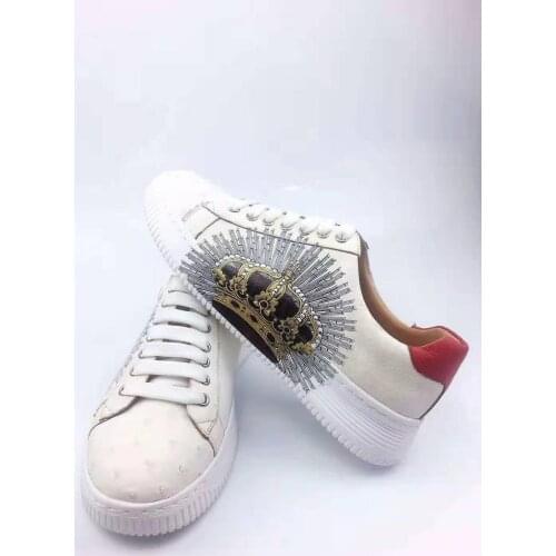 2019 new production 100% real genuine ostrich skin white color fashion sneaker shoe with genuine cowhide skin lining
