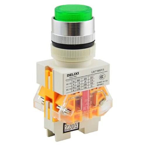 LAY7-11DZS 24V LED LAY711DZS3B2L 22mm | 1NO+1NC green LED type convex head button
