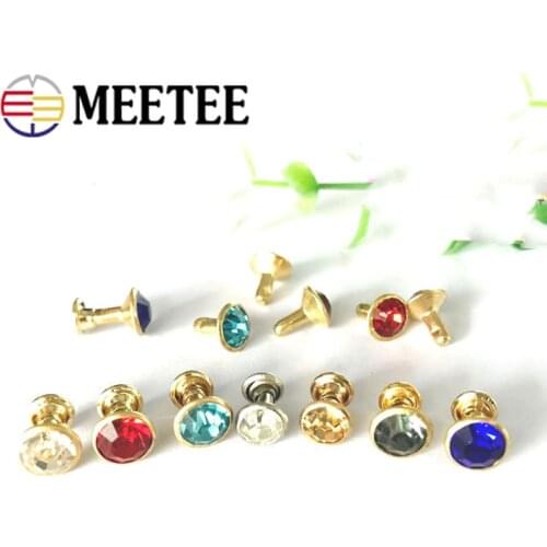 Meetee 50/100pcs 8mm Glass Crystal Rivet Button Bag DecorBuckles DIY Leather Craft Clothing Accessories Drill Nail Hook BF052