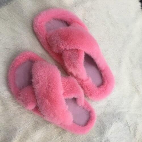 Real Fur Mink Slippers For Women High Quality Natural Mink Slippers New 2021 Womens Fur Flat Slippers