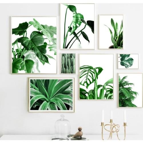 Wall Art Canvas Painting Monstera Cactus Green Tropical Plant Leaves Nordic Posters And Prints Wall Pictures For Living Room
