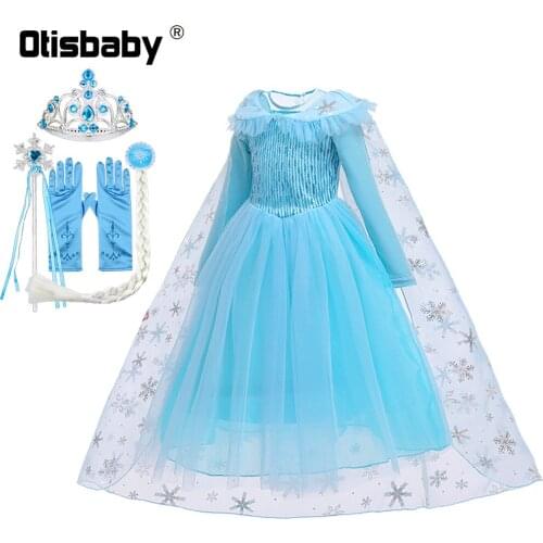 New Year Snow Queen Velvet Long Sleeve Princess Dress Christmas Girls Elsa Dress with Long Cape Kids Birthday Party Fairy Frocks
