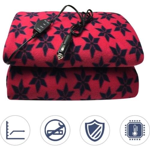 Car Electric Heating Blanket 12V Car Heating Blanket Energy Saving Warm Electric Blanket Red Ice Pattern Warmth Shearing Plush C