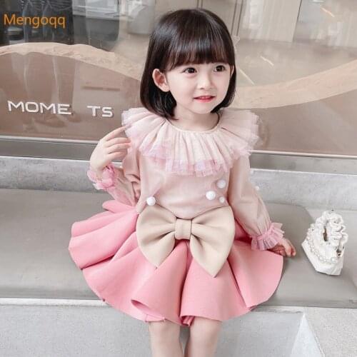 Toddler kids baby girls autumn long sleeve solid mesh top shirt bow Pleated skirt children princess clothes set 2pcs 2-7Y