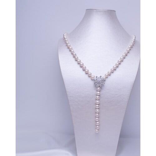 9-10mm Nearround Pearl Sweater Necklace Elegant Classic Simple 90cm Long Pearl Necklace Jewelry With Flower Clasp Mommy Gifts