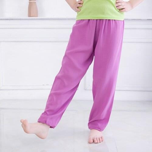 Boys Girls Casual Pants Children Cotton Silk Trousers Kids Soft Breathable Sports Anti-mosquito Bloom Loose Solid Harem Pants