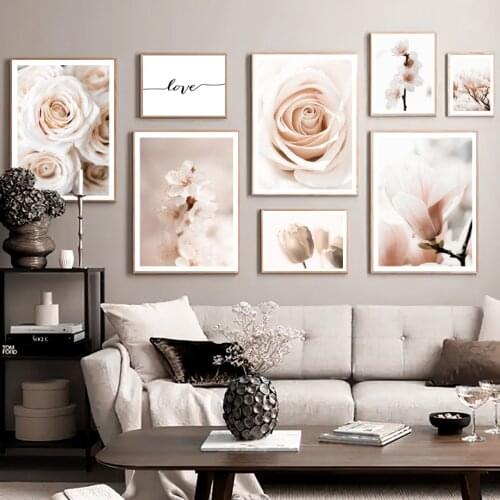 Rose Sakura Peach Blossom Tulip Magnolia Wall Art Canvas Painting Nordic Posters And Prints Wall Pictures For Living Room Decor