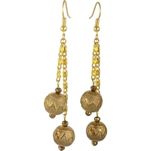 Earring Dangle And Drop 24k Gold Painted Glass Beaded Handmade Woman Fashion Jewelry Made In Turkey