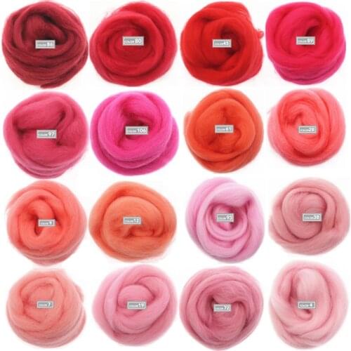 16 Colors Red Series Wool Fibre 10g/20g/50g/bag Flower Animal Wool Roving Needle Felting Handmade Spinning DIY Craft Materials