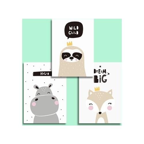 Dream Big Modern Cartoon Wild Animals Canvas Paintings Nursery Decor Nordic Poster Print Wall Art Picture for Kids Bedroom Decor
