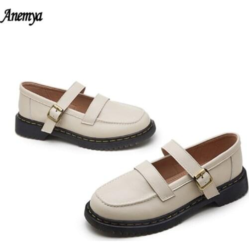 College Style Lolita Shoes Women Cow Leather Mary Janes Round Toe Metal Buckle Strap Wide Band Sweet Girls Ladies Flats White 41