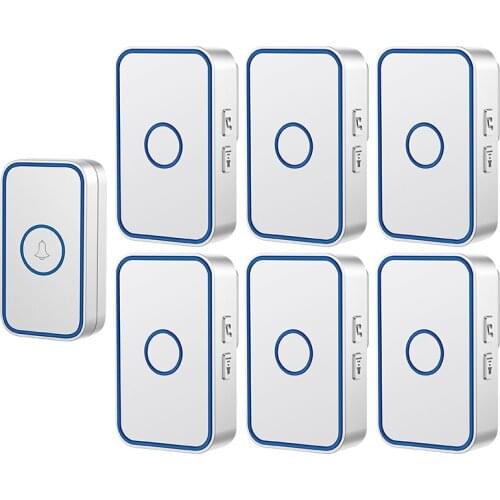 Intelligent Wireless Doorbell Waterproof 60 Chimes 5 Volume US EU UK Plug Home Cordless Door Ring Bell 1 Button 6 Receiver