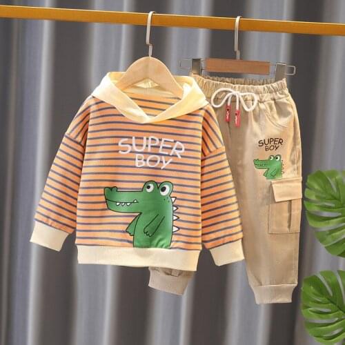 Spring Baby Boys/Girls Costume Cartoon Crocodile Tracksuit Stripe Shirt+Pants 2pc Childrens Wear Newborn Outfits infantil Sets