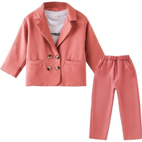 Spring Girls Formal Suit Set Children Double Breasted Blazer Vest 2PCS Clothing Sets Kids Girls Elegant Party Costume