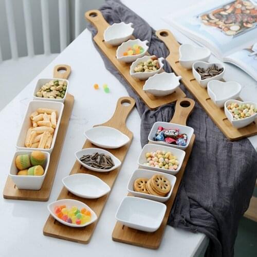 Japanese-style fruit platter creative ceramic snacks / nuts / desserts natural bamboo tray set / seasoning dish WF1120222
