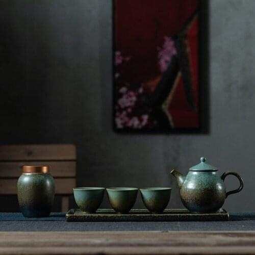 Japanese-Style Kiln Baked Colorful Wufu Linmen Ceramic Kung Fu Tea Set 1 Teapot 3 Cups Small Set Tea Set Chinese Tea Pot Set