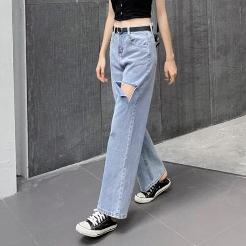 2021 Woman Jeans Ripped High Waist Clothes Wide Leg Denim Clothing Streetwear Vintage Quality Fashion Harajuku Straight Pants