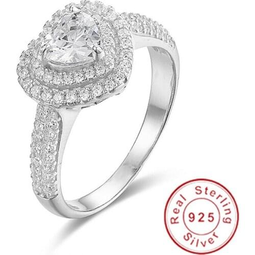 Eternal Real Solid 100% 925 Sterling Silver Engagement Wedding Rings for Women LOVE Heart 1.87ct Simulated Diamond Ring Jewelry