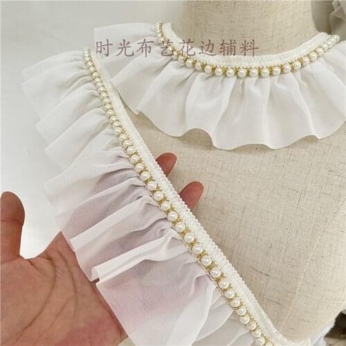 1meter 8cm Wide Chiffon Nail Beaded LaceTrim Collar Curtain Household Fabric Diy Lace Accessories Wedding Dress