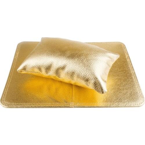 1Pc Soft PU Leather Gold/Silver Hand Rest Cushion Pillow With 1Pc Foldable Pad Manicure Tool For Home Use Salon Nail Art Tool