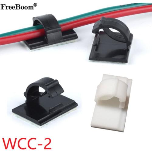 10pcs WCC-2 Cable Clamp Self Adhesive Wire Clip Tie Fixer Mounting Desk Line Holder Organizer Management Fastener White Black