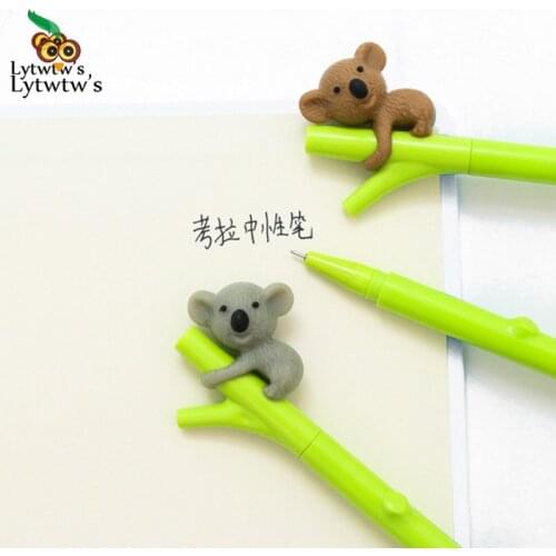 2 Pieces Lytwtws Korean Stationery Cartoon Cute Bear Pen Advertising Gel Pen School Fashion Office Kawaii Supply