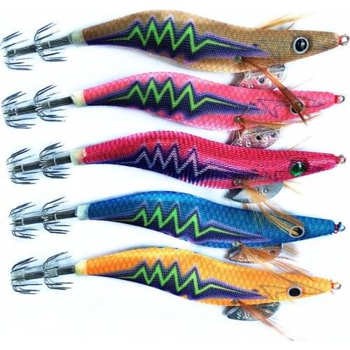 5Pcs Shrimp Fishing Lure Squid Jigs Hook Wood Shrimp Hard Baits 3D Eyes Luminous Octopus Cuttlefish fishing Wobblers