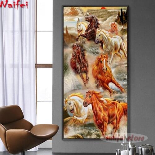 Diamond Painting Full Square/Round Diamonds Embroidered Eight Horses Picture Porch Vertical Living Room diamond cross stitch
