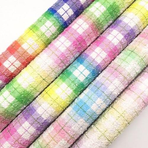 Amonglitter Wholesales Dropshipping Leather Supplier Rainbow Plaids Glitter Leather Faux Fabric Vinyl Felt Backing 21X29CM MB157