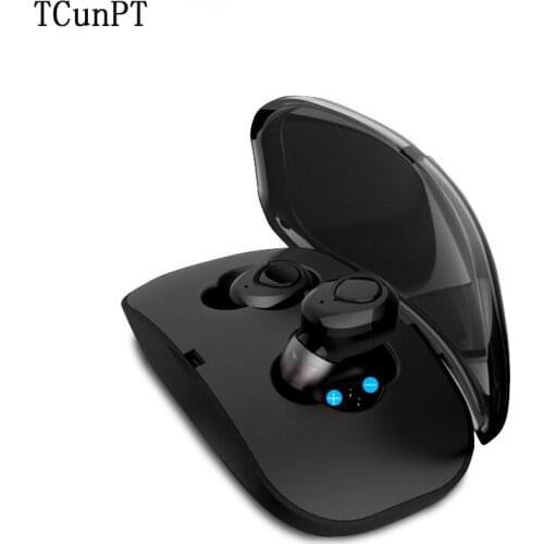 TCunPT TWS Wireless Earphone 3D Stereo Bluetooth Earphone Hands-free Smart Noise Reduction Bluetooth Headset with Charger Box