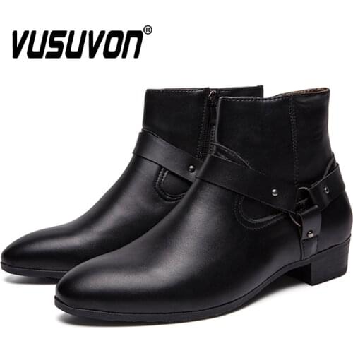 2020 New Ankle Boots Chelsea Boots PU Leather Men Boots Breathable Autumn Winter Fashion Pointed Toe Heels Dress Shoes Big Size