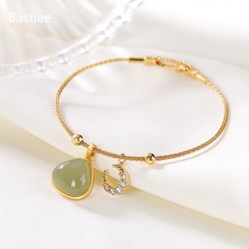Bastiee Jade Zircon Moon 925 Sterling Silver Bracelet For Women Bracelets Hmong Jewelry Luxury Wedding Gifts Golden Plated