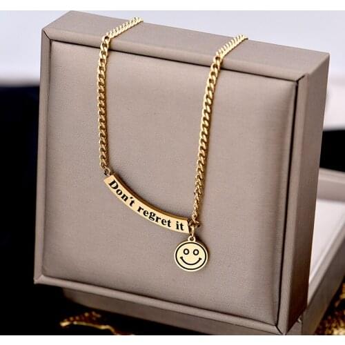 316L stainless steel fadeless smiling face collarbone East Gate new fashion smile do not regret the alphabet necklace chain