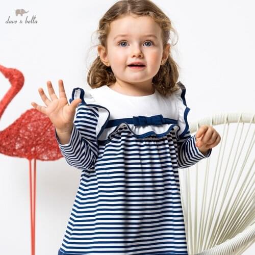 DBS16303 dave bella spring baby girls cute bow striped dress children fashion party dress kids infant lolita clothes