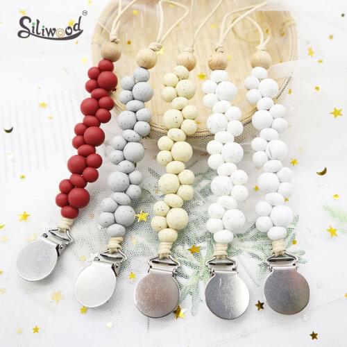 Baby Toys Silicone Pacifier Clips Tooth Dummy Holder For Children Safe Wood Beads Soft Teether Stroller Chain Teething Babies