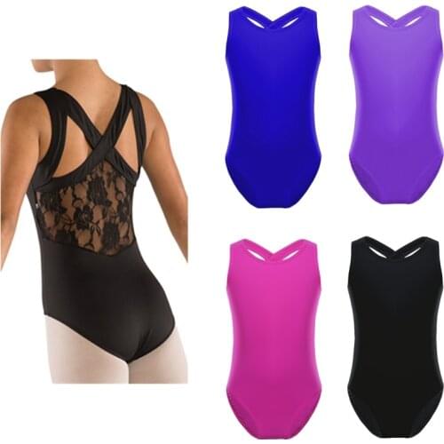 Children Girls Gymnastics Leotards Professional Ballet Tutu Tank Leotard Ballet Dance Jumpsuit Lace Back Toddler Leotard Kids