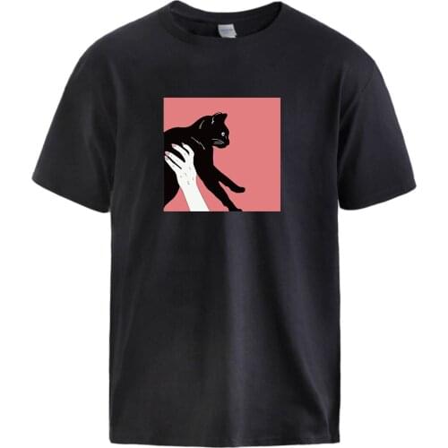 Summer Funny Black Cat Print Men T shirts 2019 Hot Sale Male Brand Casual Tops Sportswear Homme Hip Hop Streetwear Outerwear