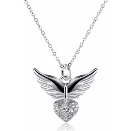 Hot new models 925 sterling silver jewelry angel wings zirconium Miss Shi heart-shaped pendant necklace arts