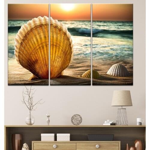 Canvas Painting Shells on the beach with sunset 3 Pieces Wall Art Painting Modular Wallpapers Poster Print Home Decor