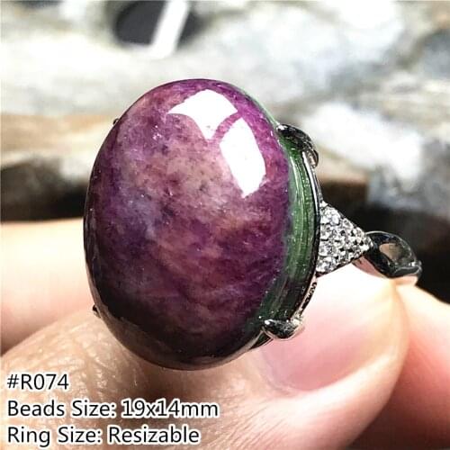 15mm Natural Green Red Ruby Zoisite Ring Silver Sterling For Women Man Crystal Oval Beads Stone Adjustable Ring Jewelry AAAAA