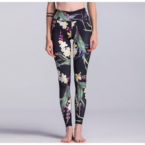 NORMOV Fashion Women Leggings Flower Print High Waist Push Up Ankle Length Polyester Leggings Workout Casual Slim Femme Leggins