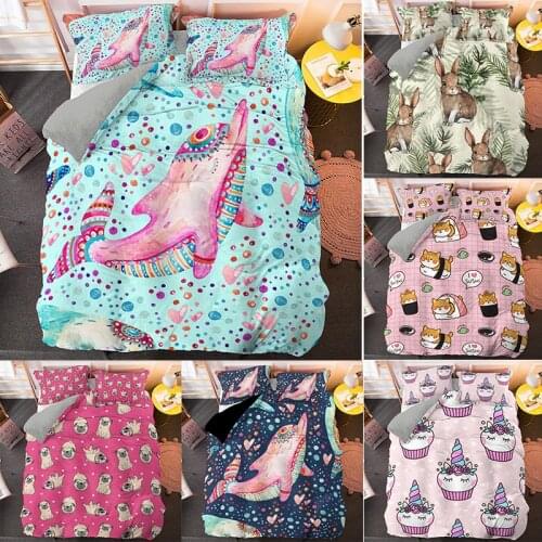 Cute Cartoon Bedding Set 3d Duvet Cover with Pillow Covers Twin Full Double Queen King Size