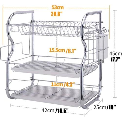 2/3 Tiers Multifunctional Dish+Soap Sponge Dish Box Drainer Cutlery Cup Drying Holder Rack Stainless Steel Drainer Tray Kitchen