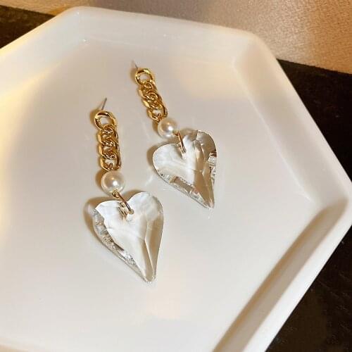 Fashion Korean Clear Acrylic Heart Drops Gold Color Chains Long Earrings for Women Party Accessories Gifts Pendientes BY25