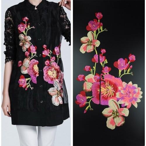 Pink flower 2pcs/set applique patches embroidered badge fabric patch clothing decoration accessories patch stickers for clothes