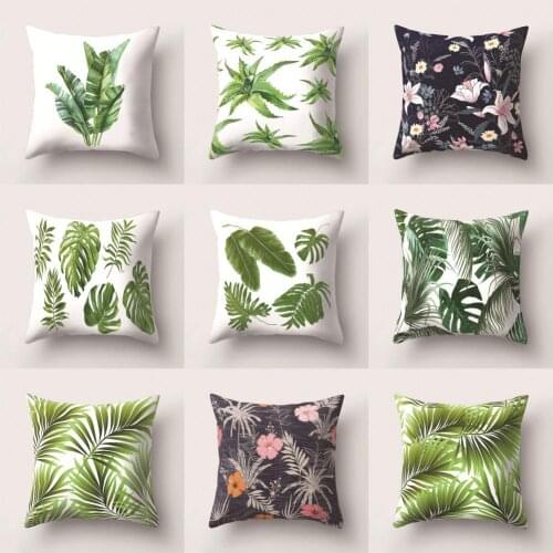 Green Plant Leaf Pillow Case Flowers Plants Cushion Cover Pastoral Home Decor Pillow Cover Waist Support Throw Pillows Car Seat