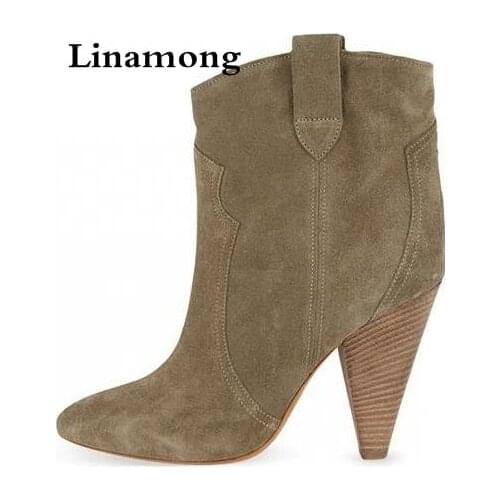 Top Quality New Women Spike Heels Ankle Boots Slip-on Suede Lady Fashion Sexy Boots Shoes Cool Style Autumn High Heels Boots