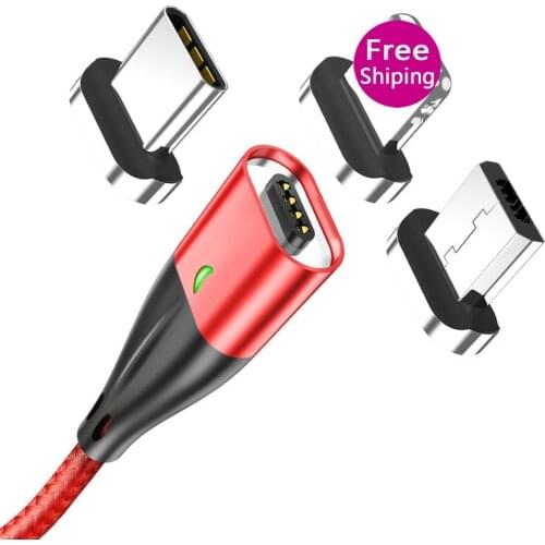 New Style 2m Length Magnetic data cable 3-in-1 flat head magnetic nylon mobile phone charging cable for Apple Type-C Android