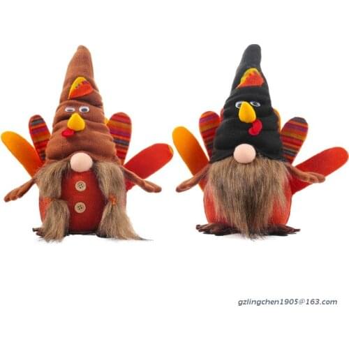 P8DE Lighting Turkey Gnome Thanksgiving Doll Ornament Harvest Festival Dwarf Doll Ornaments Elf Home Farmhouse Kitchen Decor